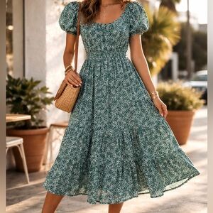 Maxi Summer dress, Floral Green Maxi Dress in size 10